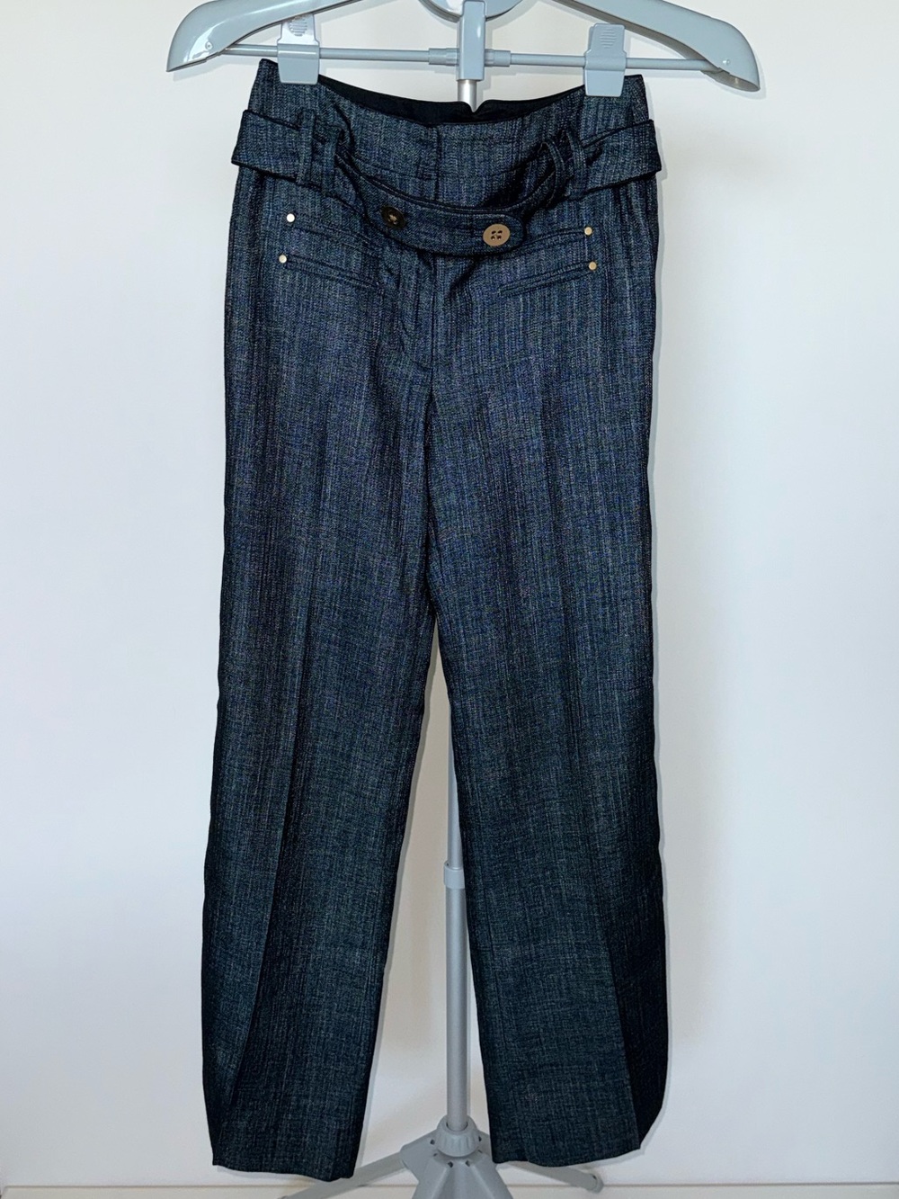 Leifsdottir Anthropologie Blue Tweed Wide Leg Trouser Pants Size 4